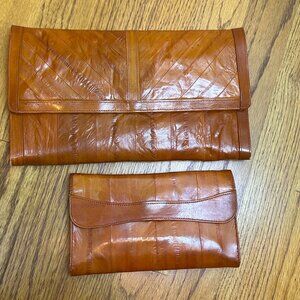 Vintage bundle eel skin clutch and wallet SUPER SOFT LEATHER snap closure